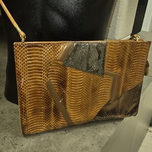Elegant Brown Snakeskin Clutch
